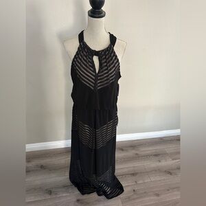 Jessica Howard Black Sheer Striped Maxi Dress
